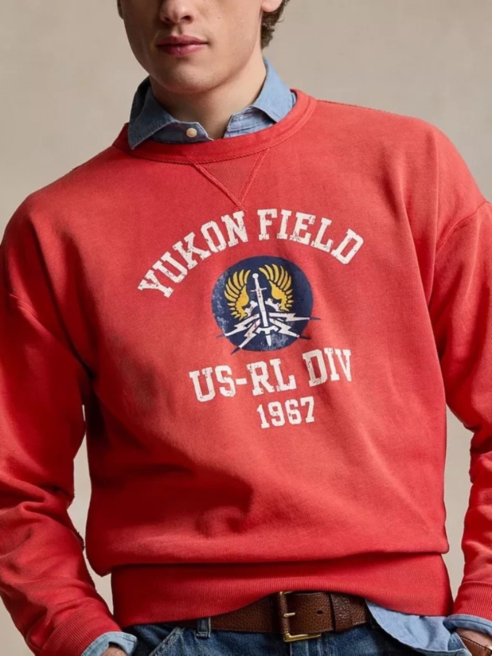$228 NWT Polo Ralph Lauren Vintage Fit Fleece Graphic Sweatshirt Red SIZE M